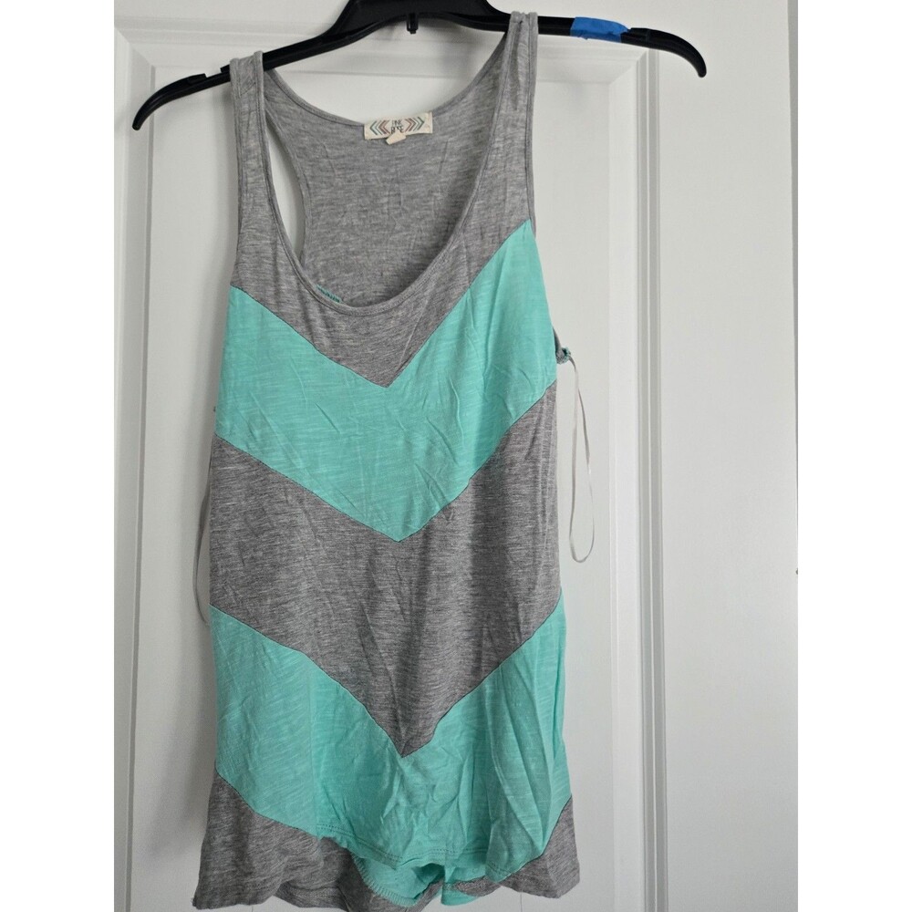 Pink rose grey& mint green chevron striped scoop-neck racerback tank top large